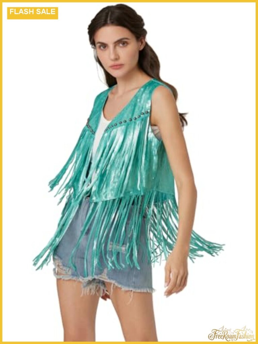 Sequin Fringe Vest Sleeveless Open Front Sparkly Tassel Party Cowgirl Concert